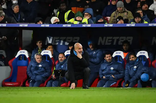 Pep Guardiola reacts during the English Premier League football match between Crystal Palace and Manchester City.