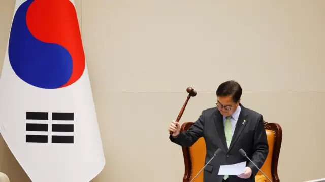 The moment South Korea's National Assembly Speaker bangs the gavel to announce that 'voting cannot take place' after ruling party MPs walk out