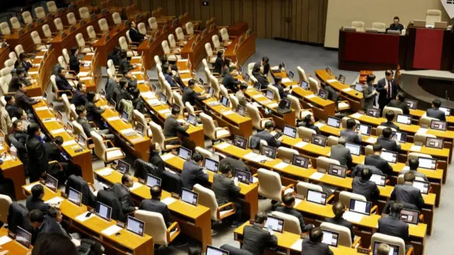 Lawmakers arrive for the plenary session of the impeachment vote of President Yoon Suk Yeol at the National Assembly in Seoul, South Korea, 07 December, 2024.