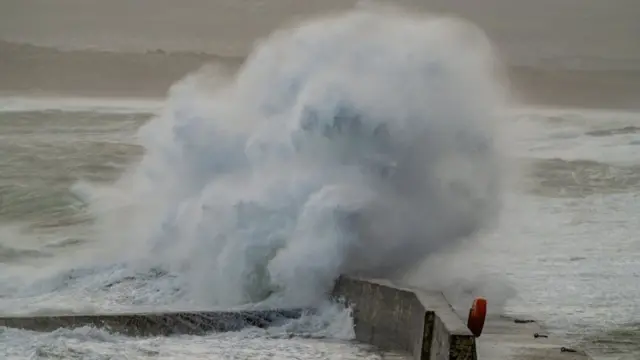 High waves crash into Portstewart harbour