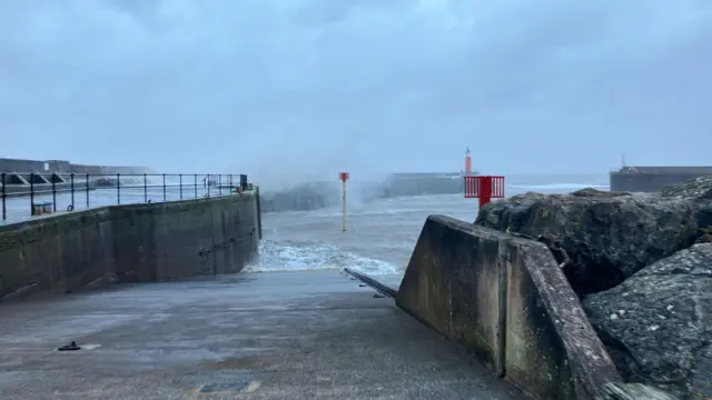 A stormy sea front in Watchet