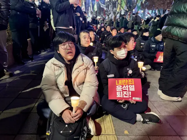 Protesters on Wednesday night in Seoul