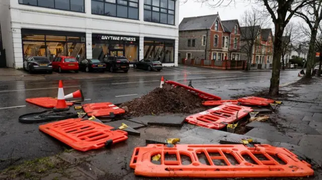 A number of roadside barriers have been blown down