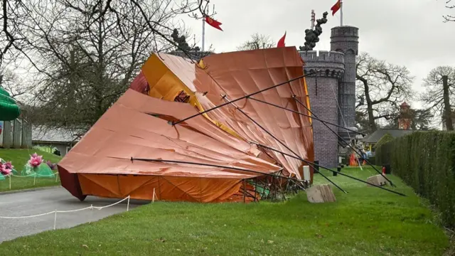 A damaged lantern from a light display