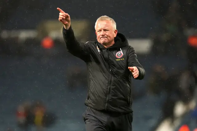 Sheffield United manager Chris Wilder acknowledges the fans after the final whistle