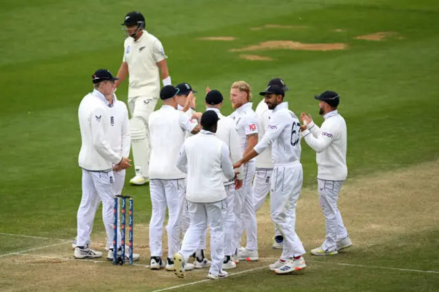 Ben Stokes of England celebrates after dismissing Nathan Smith