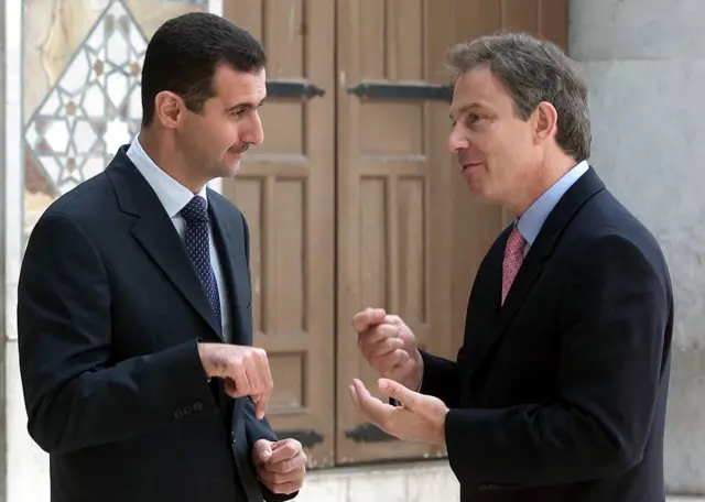 Assad with then-UK Prime Minister Tony Blair in Damascus in 2001