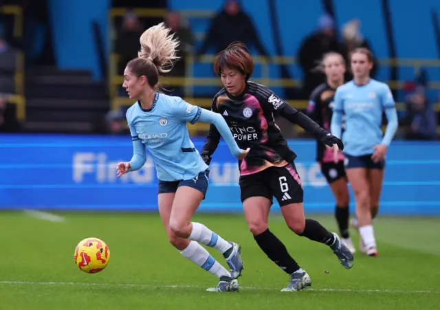 Manchester City's Laia Aleixandri in action with Leicester City's Saori Takarada