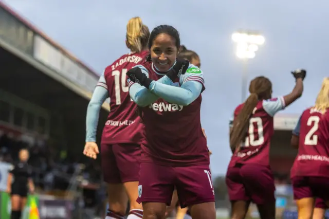 Manuela Pavi of West Ham United celebrates after scoring