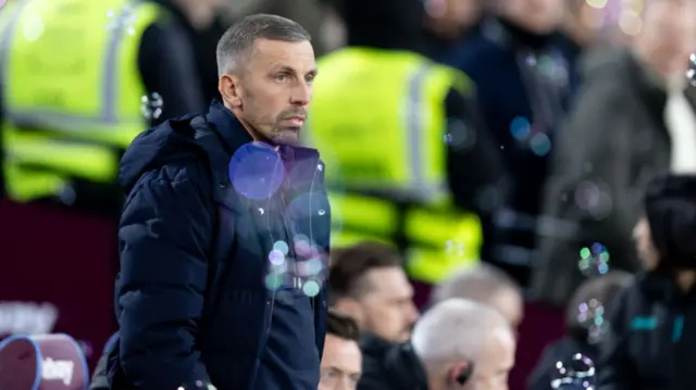 Wolverhampton Wanderers manager Gary O'Neil looks on