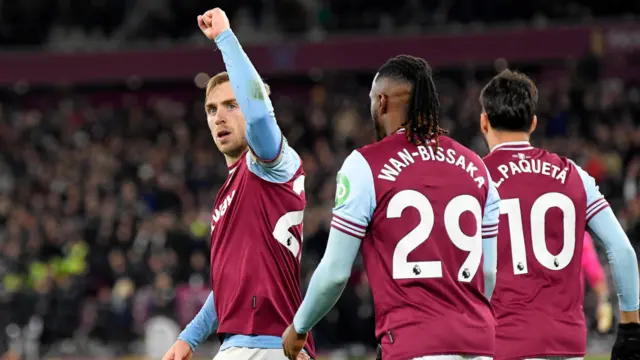 Jarrod Bowen of West Ham United celebrates after scoring