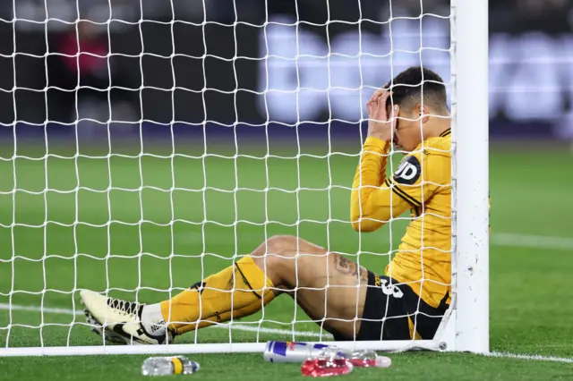 Joao Gomes of Wolverhampton Wanderers reacts after missing a goal scoring chance