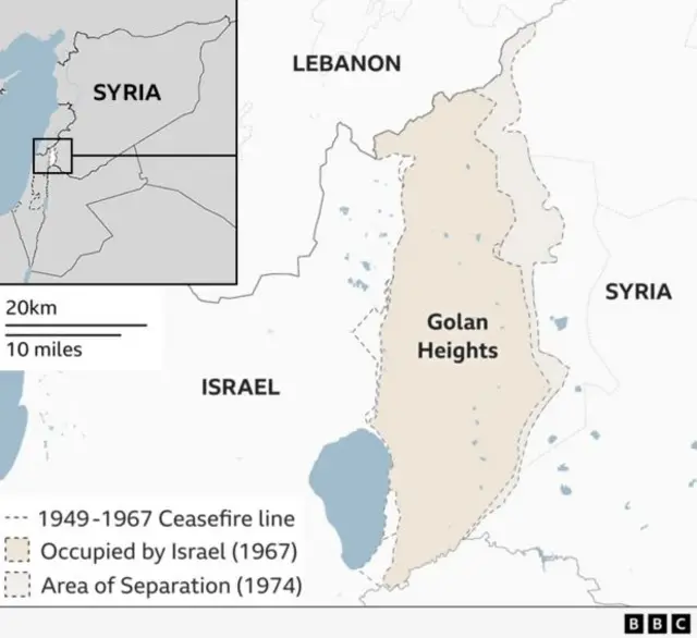 Map showing the buffer zone between Golan Heights and Syria