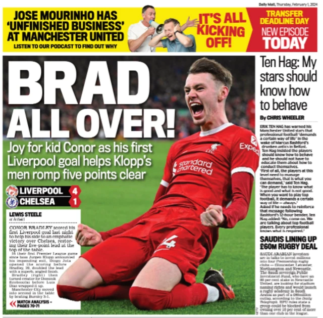 Back page of the Daily Mail on 1 February 2024