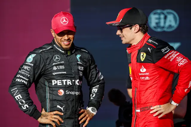 Lewis Hamilton speaks to Charles Leclerc