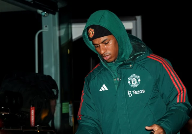 Marcus Rashford arrives at Molineux