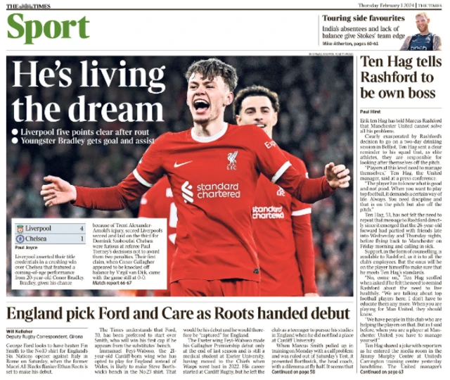 Back page of the Times on 1 February 2024