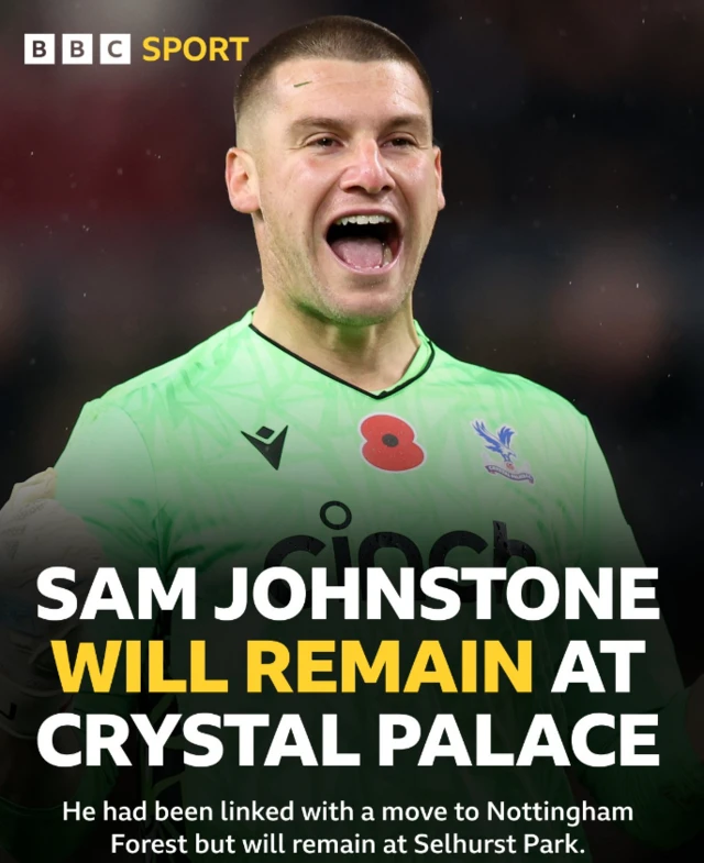 Sam Johnstone graphic 'Will remain at Crystal Palace'