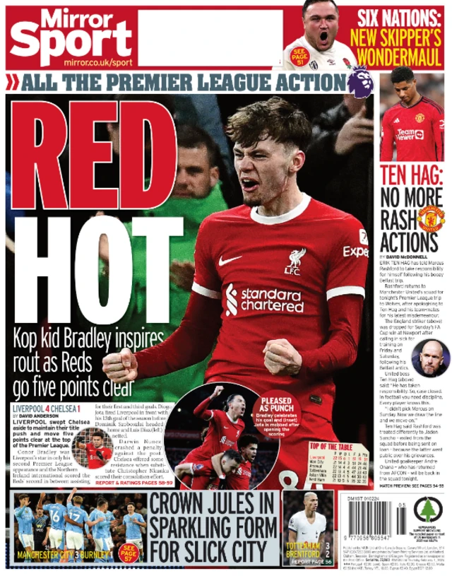 Back page of the Daily Mirror on 1 February 2024