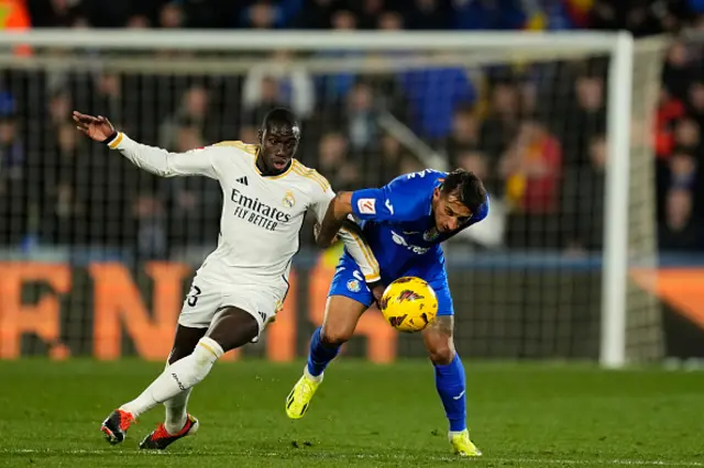 Ferland Mendy left-back of Real Madrid and France and Damian Suarez