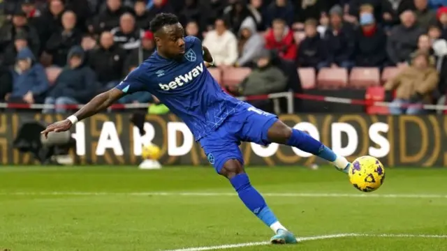 West Ham's Maxwel Cornet scores against Sheffield United