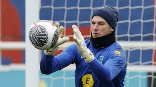 Sam Johnstone training with England