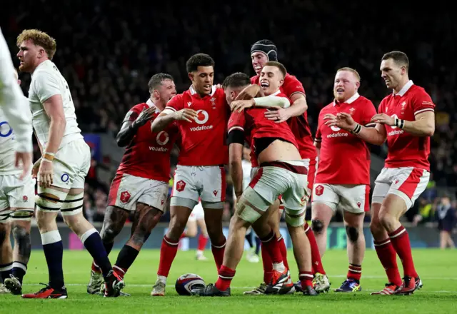 Wales celebrating