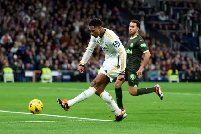 Jude Bellingham scores with his left foot for Real Madrid