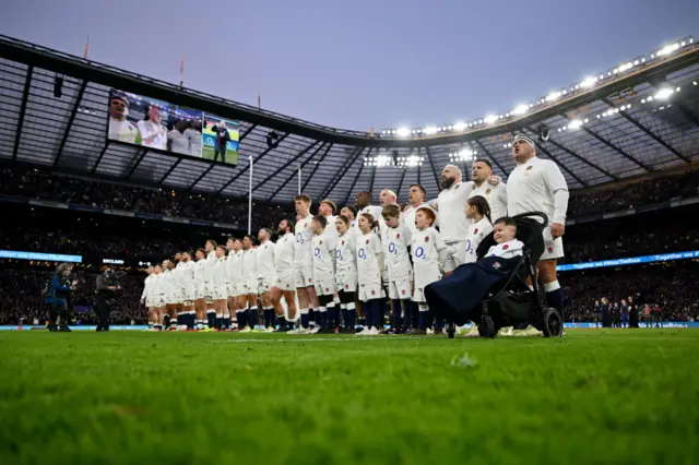 England team lined up for the national anthem