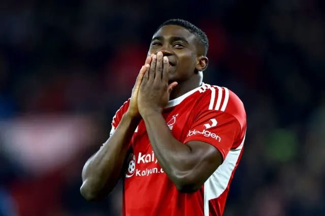 Awoniyi reacts to his goal being disallowed.