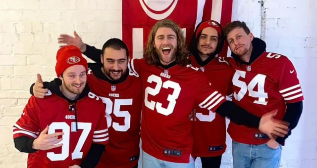 The band Gathering of Strangers wearing San Francisco 49ers jerseys