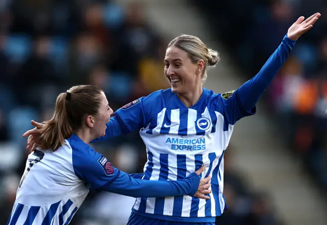 Emma Kullberg of Brighton & Hove Albion celebrates with Veatriki Sarri