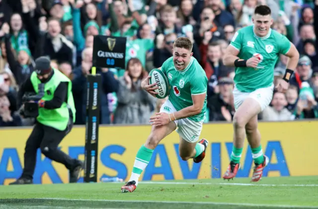 Jack Crowley scores a try