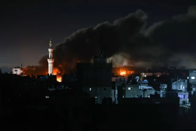 Smoke billows during Israeli bombardment over Rafah