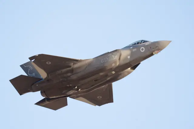 F-35 fighter jet flies during a graduation ceremony for Israeli Air Force pilots at Hatzerim Airbase, in southern Israel, June 29, 2023