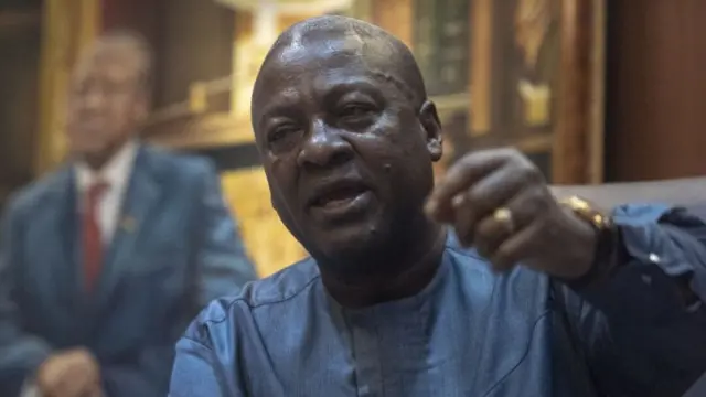 John Mahama, leader of Ghana's opposition National Democratic Congress party, gestures as he speaks during an interview in Accra, Ghana, on Thursday, Jan. 30, 2020