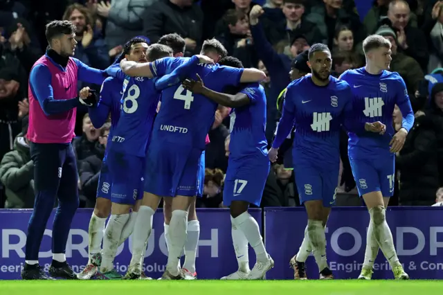 Birmingham celebrate Andre Dozzell's goal against Blackburn