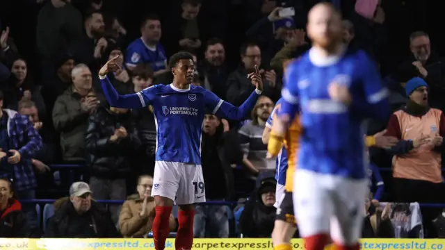 Kusini Yengi of Portsmouth celebrates scoring