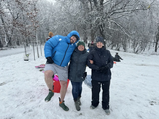 Evan Woolly out in Prospect Park, pictured with two of his three kids