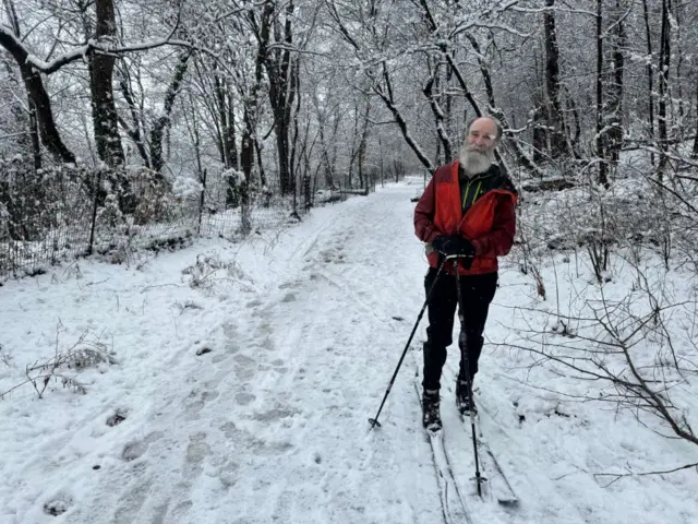 Bryan Sullivan skiing in Prospect Park in New York