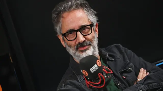 English comedian David Baddiel is pictured at a BBC recording studio