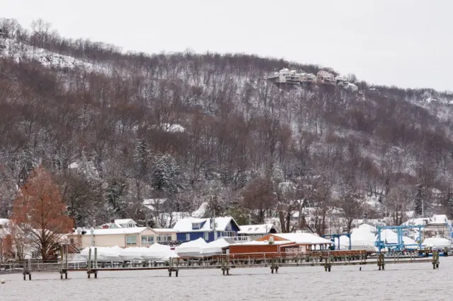 An area near the Hudson River is seen following a snowstorm in Piermont New York, on February 13, 2024