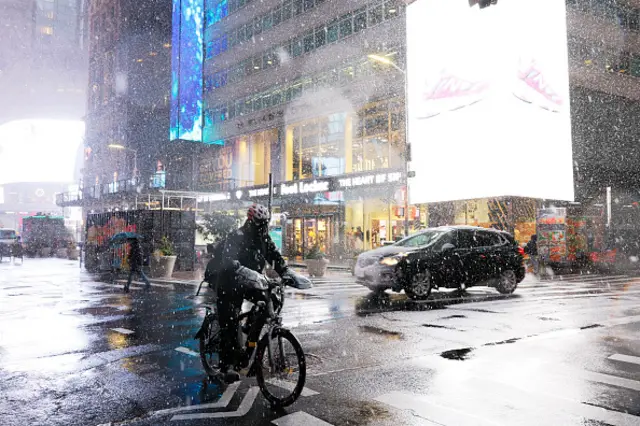 A cyclist in Times Square on Tuesday morning