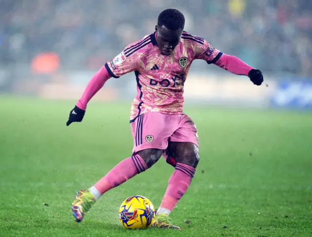 Willy Gnonto scores Leeds' fourth goal at Swansea