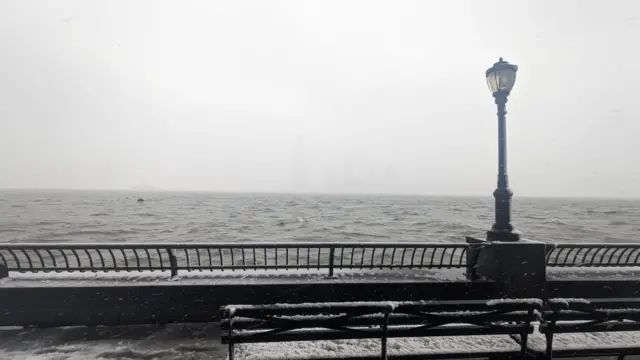 Blizzard in New York across the Hudson River