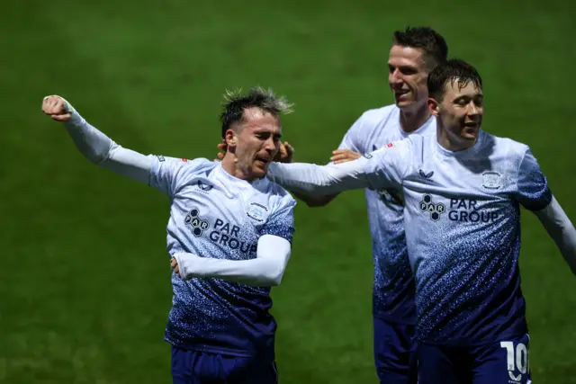 Liam Millar celebrates scoring for Preston against Middlesbrough