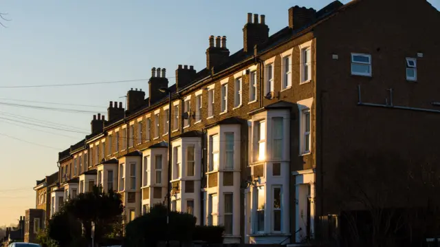 Terraced houses in the sunlight