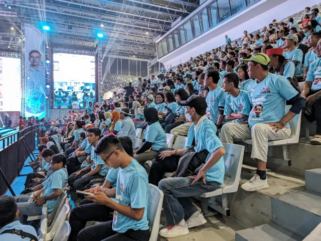 Istora Senayan, an indoor sporting arena in Jakarta, is packed with Prabowo supporters