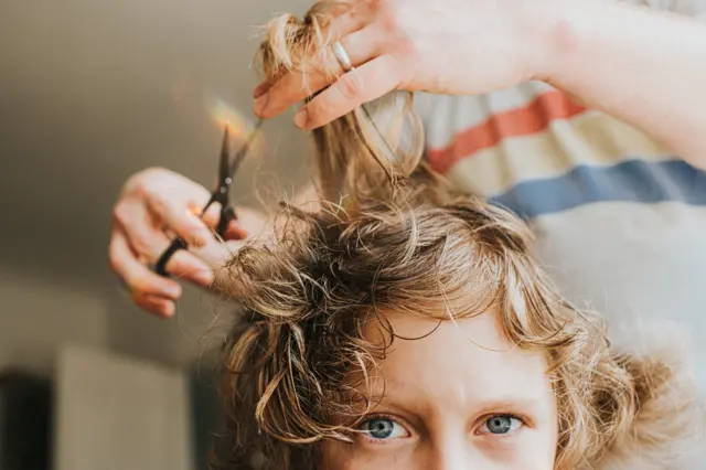 Boy getting his haircut