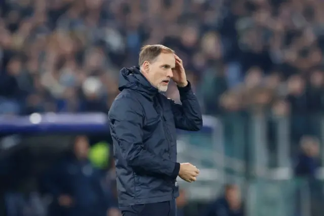 Tuchel puts his hands to his head in disbelief.